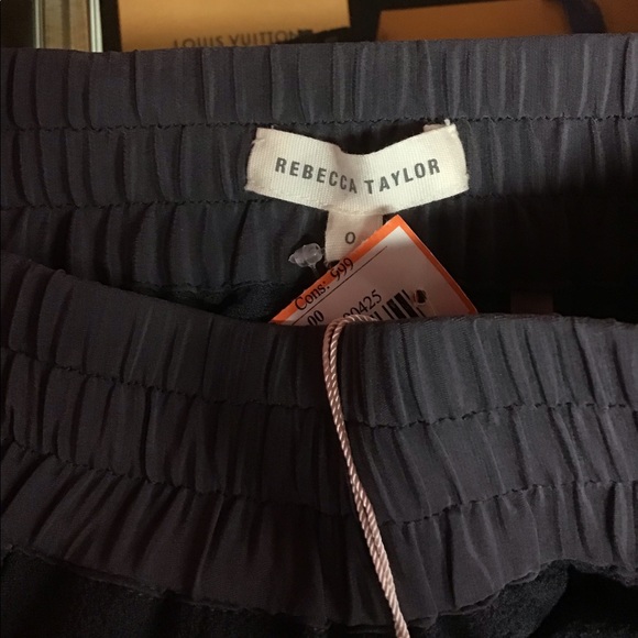 NWT Rebecca Taylor Pull On Pant Stormy Grey 0 Elastic Waistband Tuxedo strip on - Picture 2 of 6